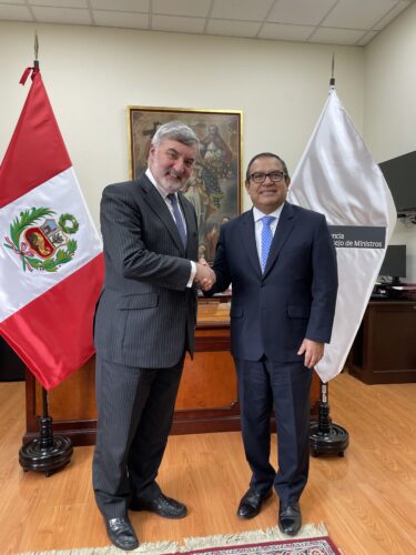 Lord Alderdice with Prime Minister, Alberto Otárola Peñaranda (President of the Council of Ministers), May 2023